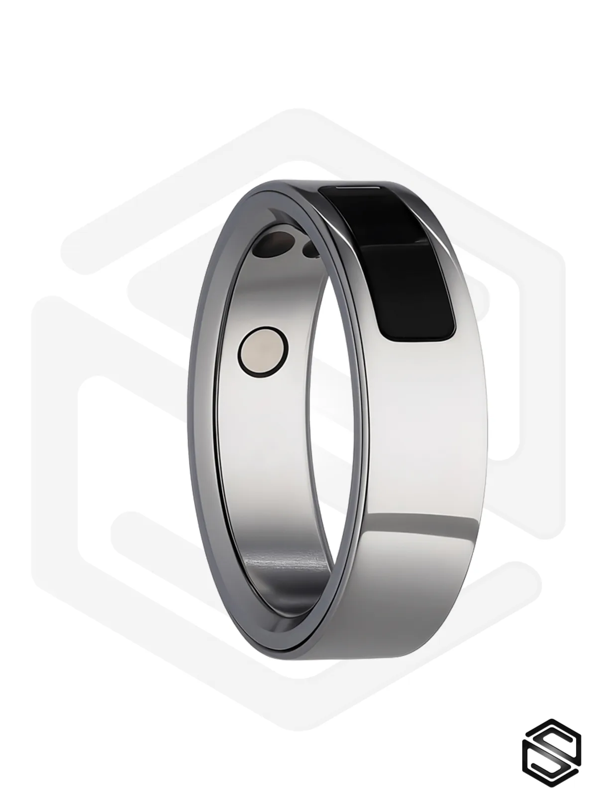 Тонкое умное кольцо с Вибрацией и Управлением HerzRing Sense Plus титан-серебро