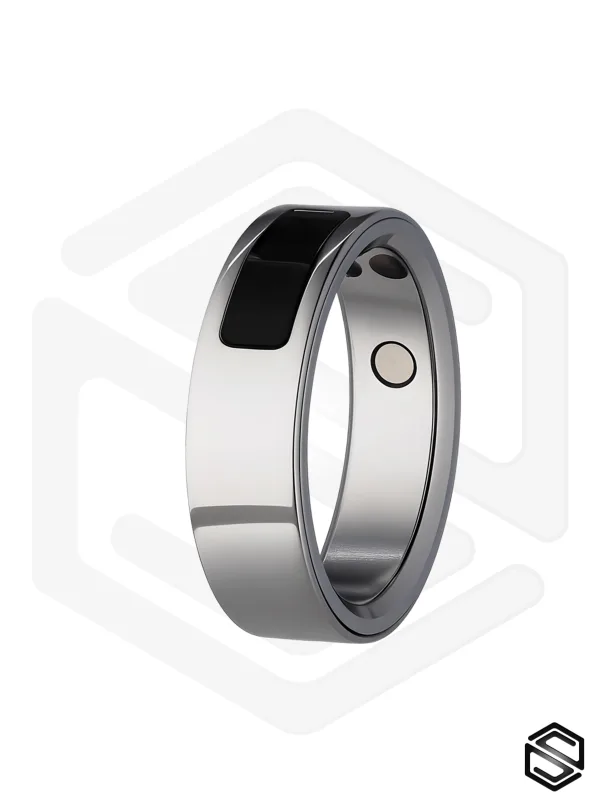 Тонкое умное кольцо с Вибрацией и Управлением HerzRing Sense Plus титан-серебро
